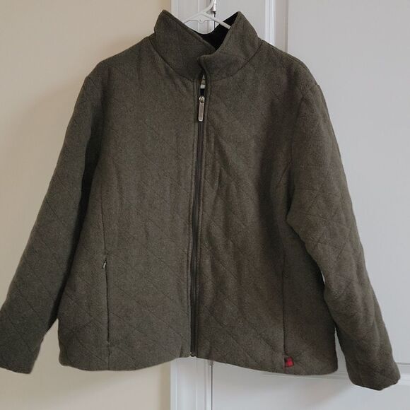 WOOLRICH Olive Heather 100% Wool Full Zip Quilt Stitch Jacket w Pockets Women XL - Picture 8 of 8